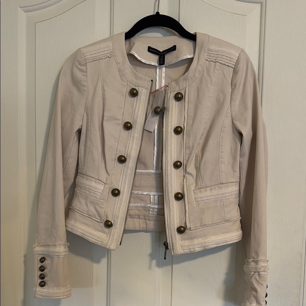 White House Black Market Cream Blazer with Military-Inspired Design